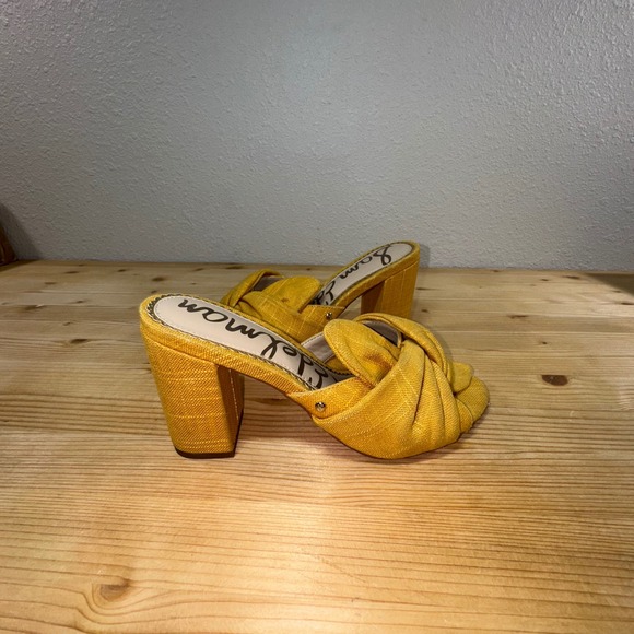 Sam Edelman‎ Yellow Knotted Block Heel Mules – Linen Slide Sandals Size 6M - Picture 3 of 8